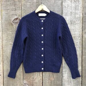 Vintage L.L.Bean 100% Shetland Wool Cableknit Cardigan Sweater 34 Small